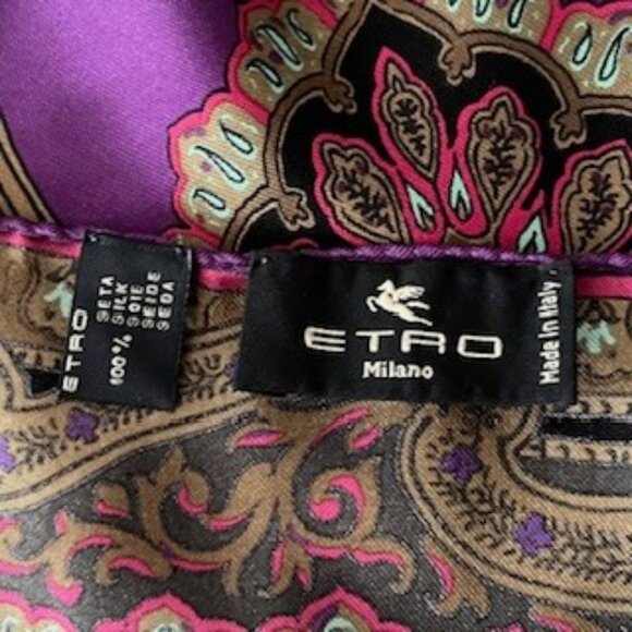 Vintage ETRO 100% Silk Scarf Purple background - Picture 2 of 6